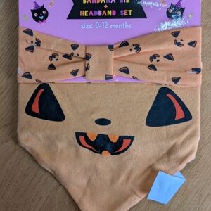 Halloween Orange Baby Bandana Bib and Headband Set